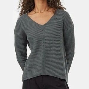 Tentree Organic Cotton Ribbed Chunky Knit Gray Sweater Medium Earthy Gorpcore
